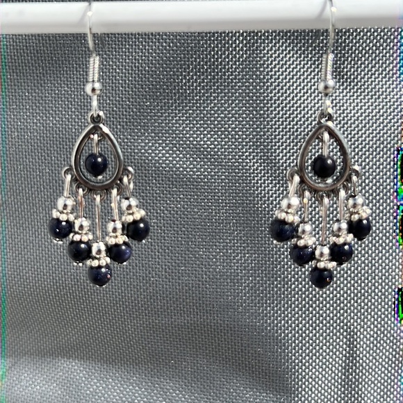 22059 Blue Sandstone Chandelier Earrings - Picture 1 of 6
